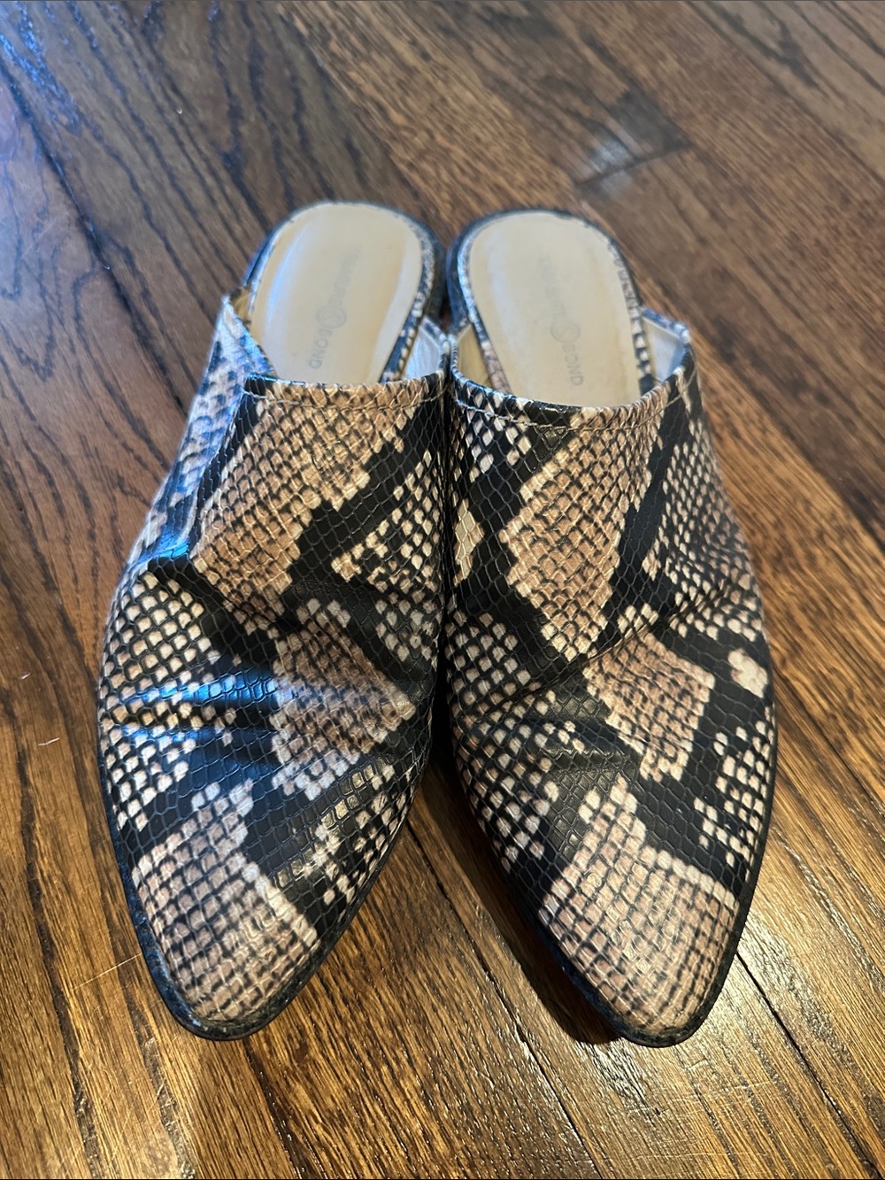 Treasure & Bond Snake-Print Slip-On Mules in Black and Tan